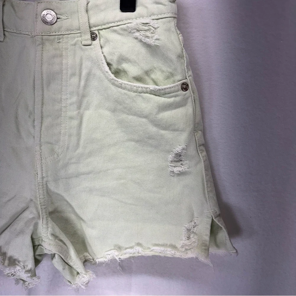 Zara Denim Shorts Women Light Green Wash Distressed Cut Off Super Cute Sz 4‎